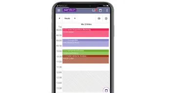 Die gesamte Applikation agenda.ch ist mit einem Symbol auf Ihrem Smartphone verfügbar, so dass Sie sofort darauf zugreifen können.