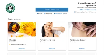 La page de présentation sur agenda.ch présente votre activité et vos prestations, dans vos couleurs et avec vos photos. Cette page va augmenter votre visibilité sur Google !